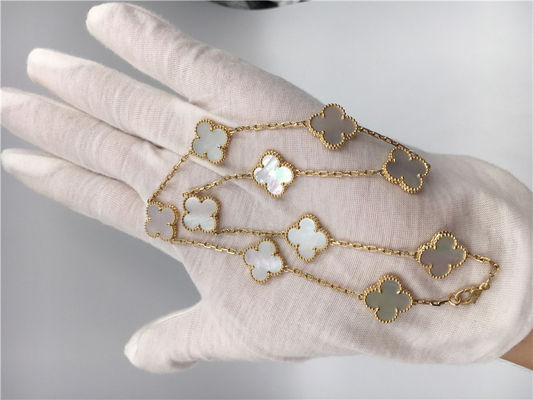 คุณภาพ White Mother Of Pearl Van Cleef Arpels Alhambra สร้อยคอ 18k Yellow Gold โรงงาน