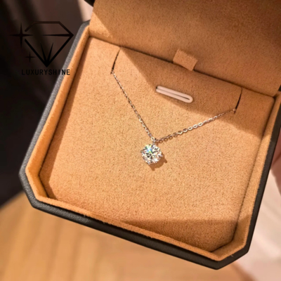 LuxuryShine Round Lab Grown Diamond Necklace VVS2/VS1 ความชัดเจน D-F สี 18K ทองแท้ พระเครื่องตามสั่ง พร้อมรับรอง IGI