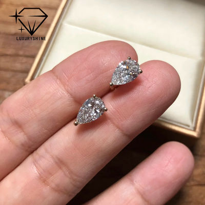 คุณภาพ 18K ทอง Pear Cut Lab พอกเพชร Stud หูข้อมือ VVS-VS ความชัดเจน โรงงาน