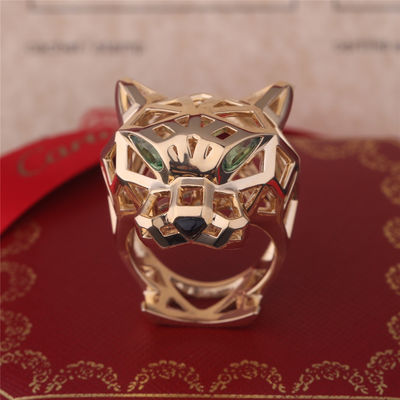 คุณภาพ PanthèRe De Cartier Ring สีเหลืองทอง Tsavorite Garnets Onyx โรงงาน