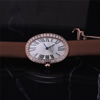 คุณภาพ นาฬิกาแบรนด์หรูทอง 18K Rose Gold นาฬิกาผู้หญิงพร้อมเข็มขัดหนังเพชร โรงงาน