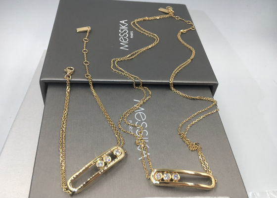คุณภาพ สร้อยคอโซ่คู่ Paris Jewelry18K สีเหลืองทองไม่มีอัญมณีที่มีรูปร่างอาน โรงงาน