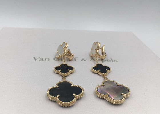 คุณภาพ Van Cleef Arpels ต่างหู Magic Alhambra ทองคำ 18k สีเหลืองกับมาเธอร์ออฟเพิร์ลสีขาวและสีเทา โรงงาน